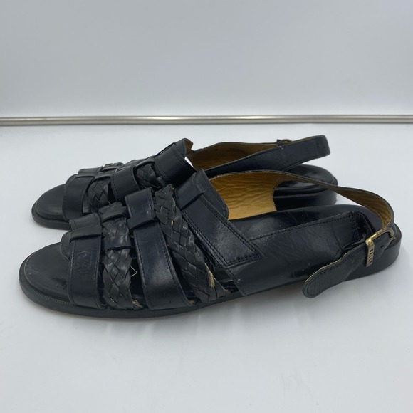 Bally Vintage Men's Black Baronio Leather Slingback Fishman Sandals Size 12 - Picture 3 of 11